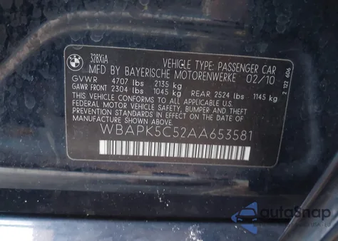 2010 BMW 328I xDrive z USA, uszkodzony, nr VIN WBAPK5C52AA653581